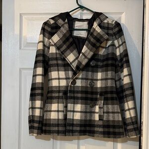 Aeropostale Black and White Plaid Pea Coat
